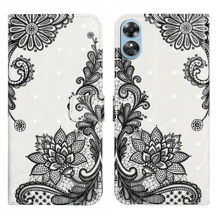For Oppo A17 4G Case Stand Pattern Printing PU Leather Protective Phone Cover