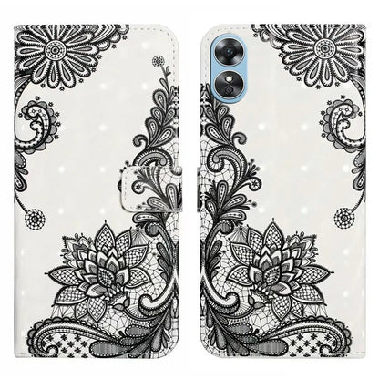 For Oppo A17 4G Case Stand Pattern Printing PU Leather Protective Phone Cover