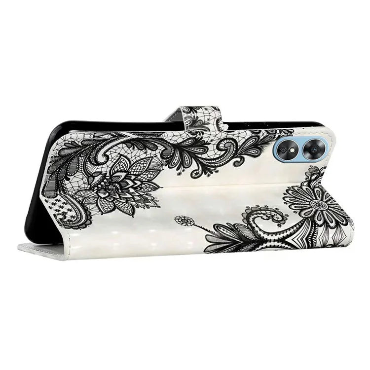 For Oppo A17 4G Case Stand Pattern Printing PU Leather Protective Phone Cover