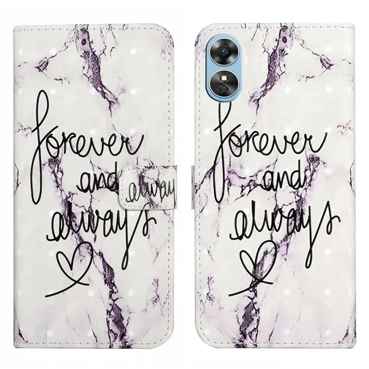 For Oppo A17 4G Case Stand Pattern Printing PU Leather Protective Phone Cover