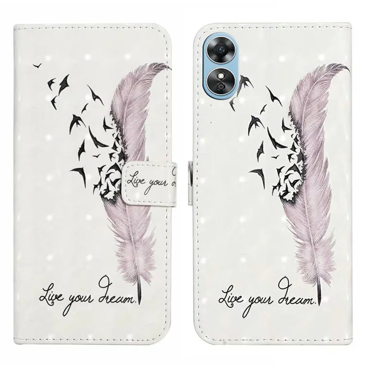 For Oppo A17 4G Case Stand Pattern Printing PU Leather Protective Phone Cover