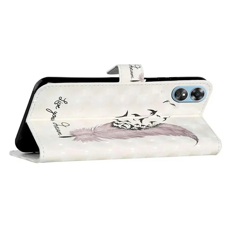 For Oppo A17 4G Case Stand Pattern Printing PU Leather Protective Phone Cover