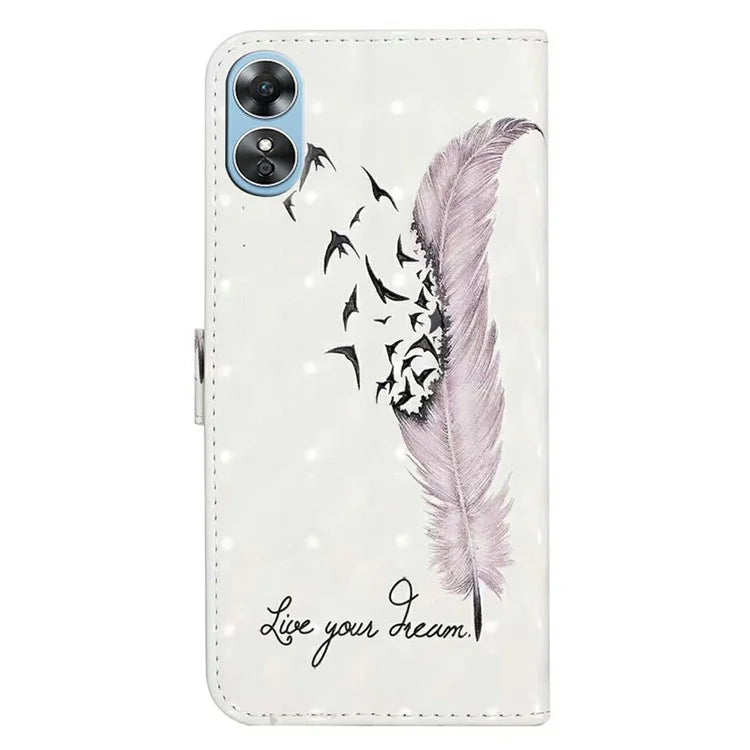 For Oppo A17 4G Case Stand Pattern Printing PU Leather Protective Phone Cover