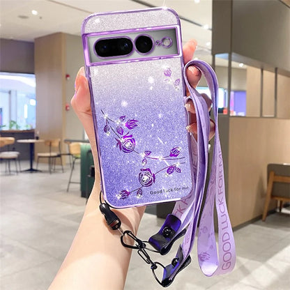 KADEM For Google Pixel 7 Pro 5G Case Anti-scratch Cell Phone Glitter TPU Cover with Strap
