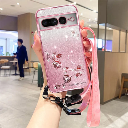 KADEM For Google Pixel 7 Pro 5G Case Anti-scratch Cell Phone Glitter TPU Cover with Strap