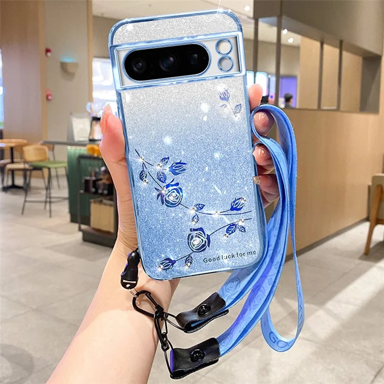 KADEM For Google Pixel 8 Pro Case Soft TPU Glitter Cell Phone Shell with Strap