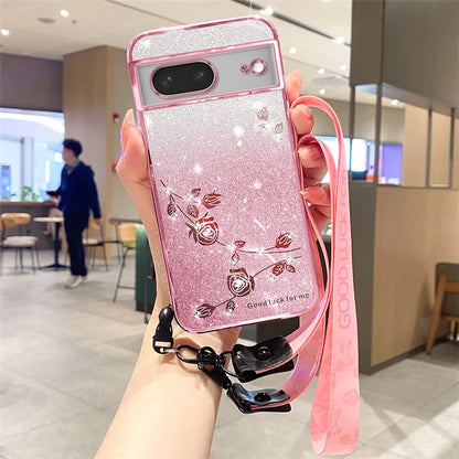 KADEM For Google Pixel 8 Case TPU Glitter Smartphone Back Cover with Strap