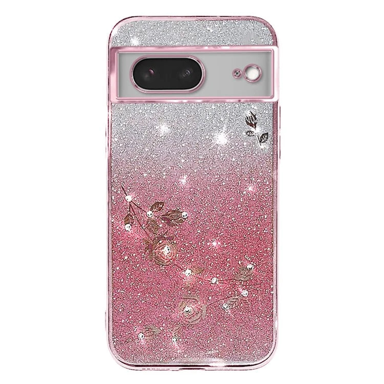 KADEM For Google Pixel 8 Case TPU Glitter Smartphone Back Cover with Strap