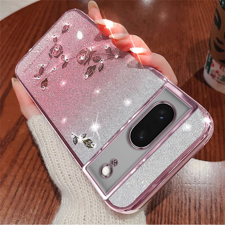 KADEM For Google Pixel 8 Case TPU Glitter Smartphone Back Cover with Strap