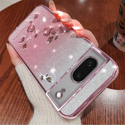 KADEM For Google Pixel 8 Case TPU Glitter Smartphone Back Cover with Strap