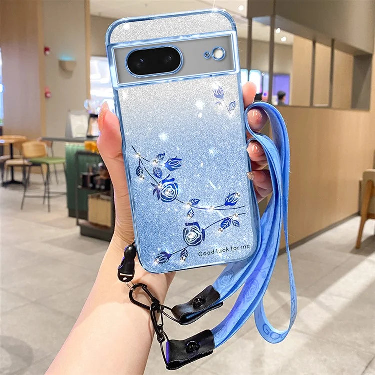 KADEM For Google Pixel 8 Case TPU Glitter Smartphone Back Cover with Strap