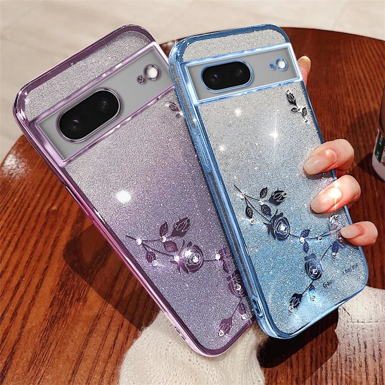 KADEM For Google Pixel 8 Case TPU Glitter Smartphone Back Cover with Strap