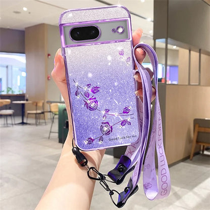 KADEM For Google Pixel 8 Case TPU Glitter Smartphone Back Cover with Strap