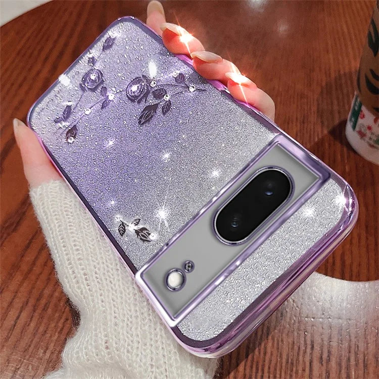KADEM For Google Pixel 8 Case TPU Glitter Smartphone Back Cover with Strap