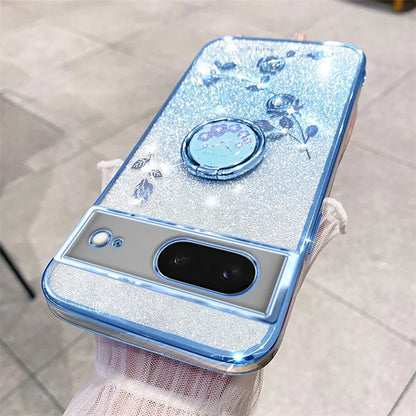 KADEM For Google Pixel 8 Cover Ring Kickstand Glitter Rhinestone TPU Phone Case