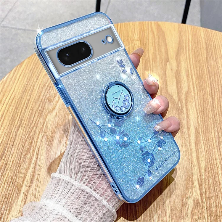 KADEM For Google Pixel 8 Cover Ring Kickstand Glitter Rhinestone TPU Phone Case