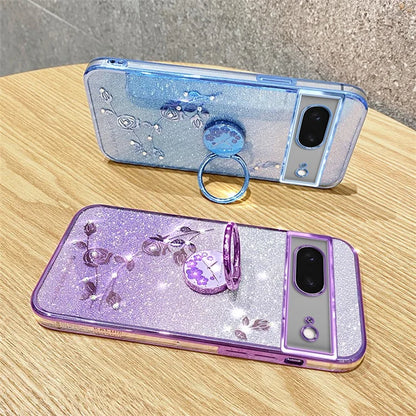 KADEM For Google Pixel 8 Cover Ring Kickstand Glitter Rhinestone TPU Phone Case