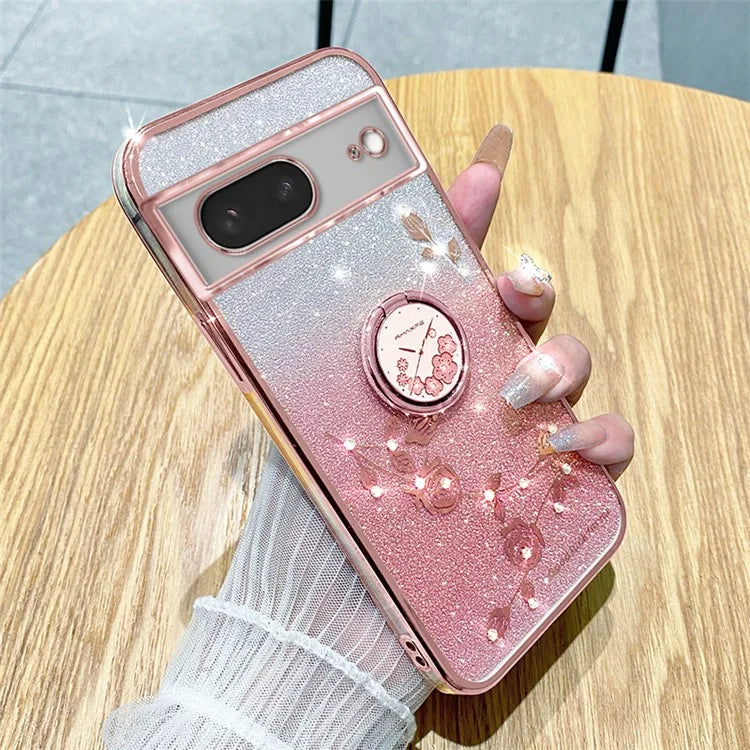 KADEM For Google Pixel 8 Cover Ring Kickstand Glitter Rhinestone TPU Phone Case