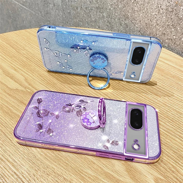 KADEM For Google Pixel 8 Cover Ring Kickstand Glitter Rhinestone TPU Phone Case