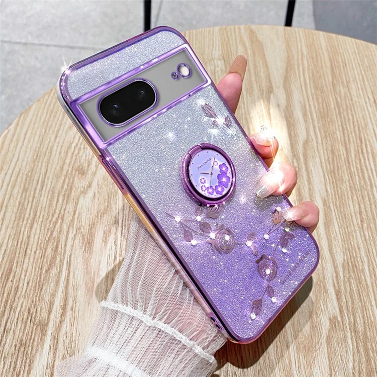 KADEM For Google Pixel 8 Cover Ring Kickstand Glitter Rhinestone TPU Phone Case