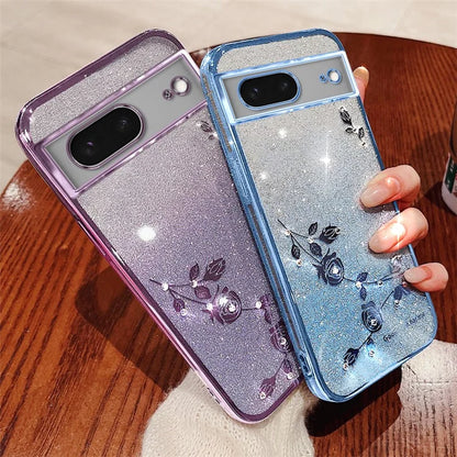 KADEM For Google Pixel 7 5G Case Gradient Flower Pattern TPU Phone Drop-proof Cover