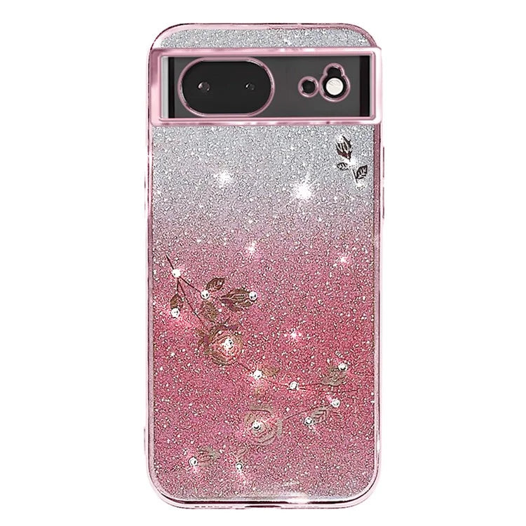 KADEM For Google Pixel 6 Case Glitter Luxury Flower Decor Phone Cover with Strap