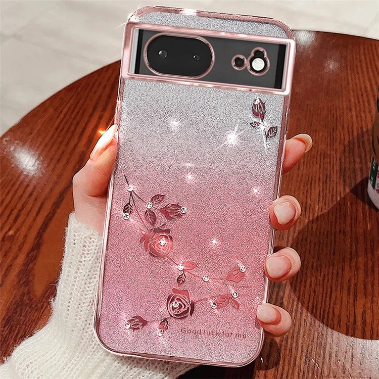 KADEM For Google Pixel 6 TPU Case Rhinestone Flower Gradient Cell Phone Cover