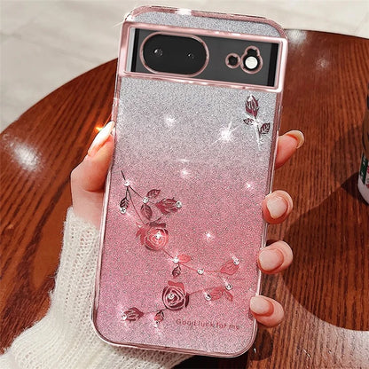 KADEM For Google Pixel 6 TPU Case Rhinestone Flower Gradient Cell Phone Cover