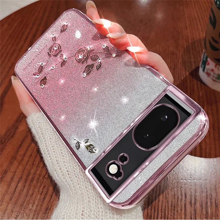 KADEM For Google Pixel 6 TPU Case Rhinestone Flower Gradient Cell Phone Cover