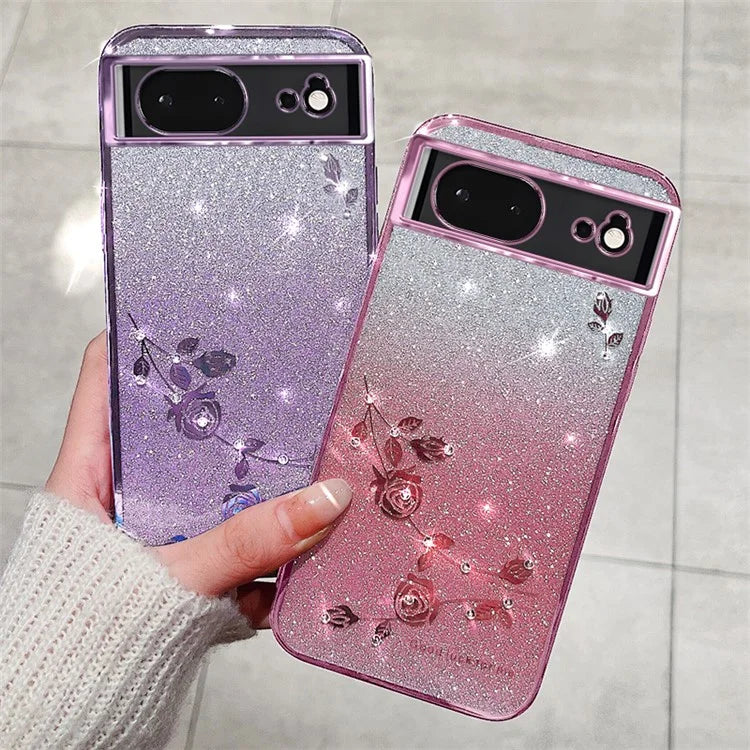 KADEM For Google Pixel 6 TPU Case Rhinestone Flower Gradient Cell Phone Cover