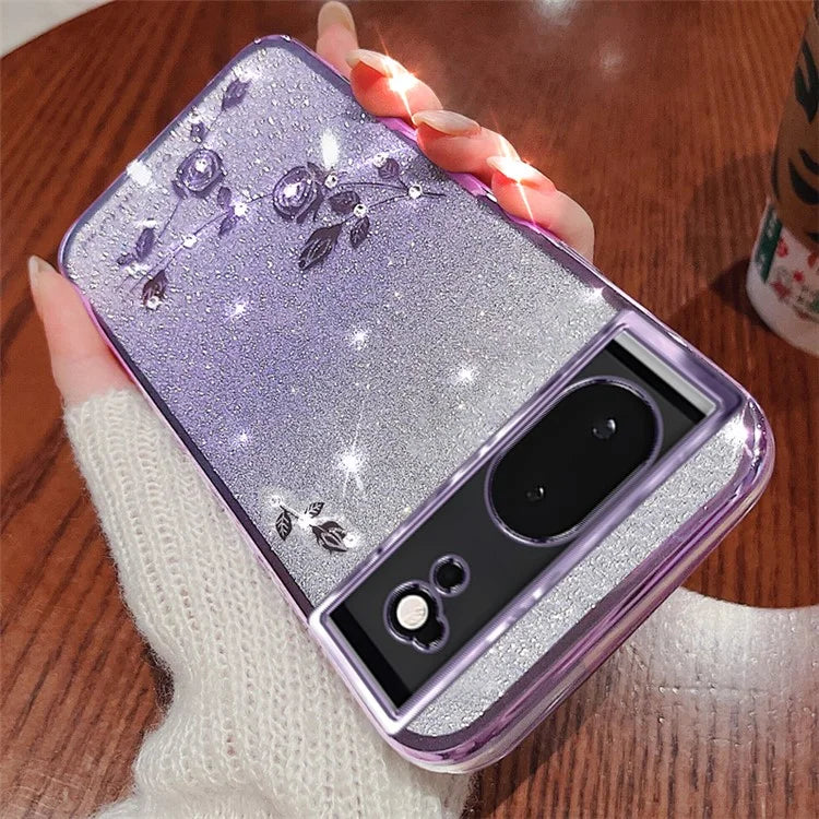 KADEM For Google Pixel 6 TPU Case Rhinestone Flower Gradient Cell Phone Cover
