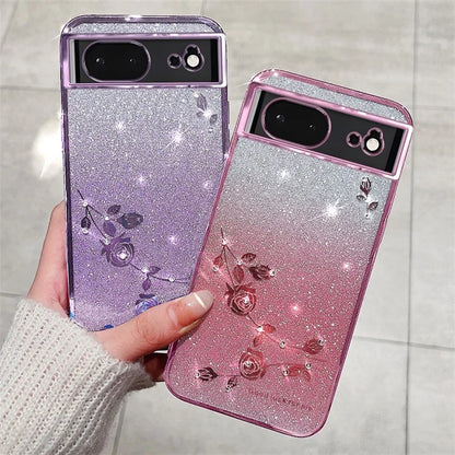 KADEM For Google Pixel 6 TPU Case Rhinestone Flower Gradient Cell Phone Cover