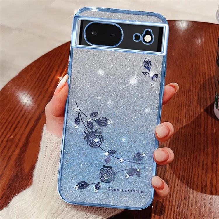 KADEM For Google Pixel 6 TPU Case Rhinestone Flower Gradient Cell Phone Cover