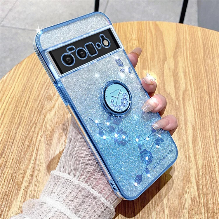KADEM For Google Pixel 6 Pro 5G Case Flower Pattern TPU Phone Cover with Kickstand
