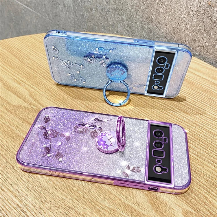 KADEM For Google Pixel 6 Pro 5G Case Flower Pattern TPU Phone Cover with Kickstand