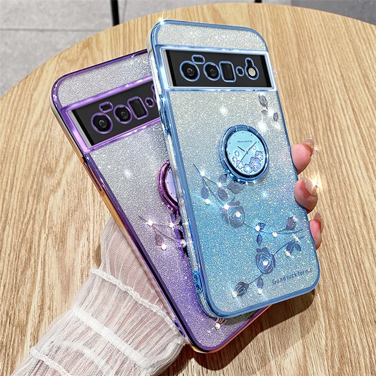 KADEM For Google Pixel 6 Pro 5G Case Flower Pattern TPU Phone Cover with Kickstand