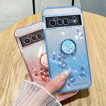 KADEM For Google Pixel 6 Pro 5G Case Flower Pattern TPU Phone Cover with Kickstand