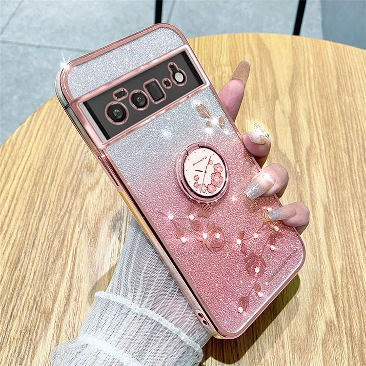 KADEM For Google Pixel 6 Pro 5G Case Flower Pattern TPU Phone Cover with Kickstand