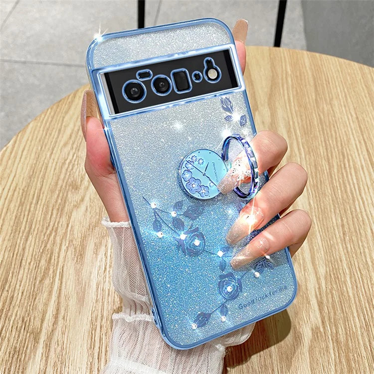 KADEM For Google Pixel 6 Pro 5G Case Flower Pattern TPU Phone Cover with Kickstand
