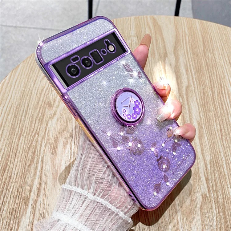 KADEM For Google Pixel 6 Pro 5G Case Flower Pattern TPU Phone Cover with Kickstand