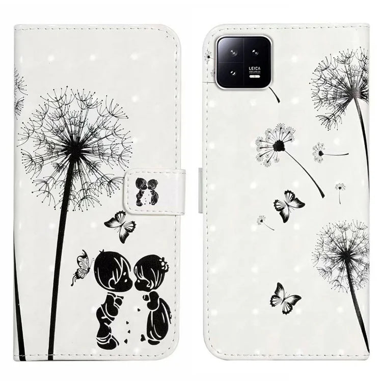 For Xiaomi 13 Case 3D Pattern Printing PU Leather Flip Folio Phone Cover