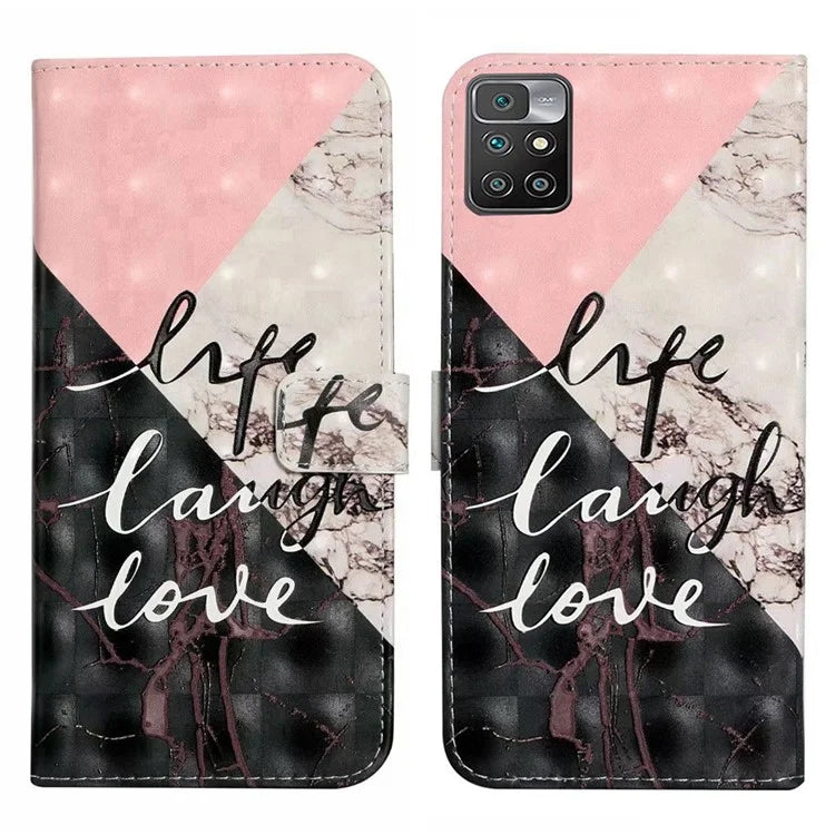 For Xiaomi Redmi 10 4G (2021) / Redmi 10 2022 4G / 10 Prime / Note 11 4G (MediaTek) Case 3D Pattern PU Leather Stand Cover