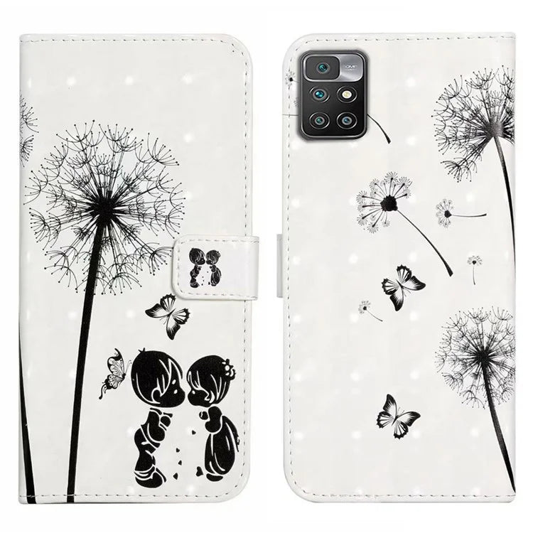For Xiaomi Redmi 10 4G (2021) / Redmi 10 2022 4G / 10 Prime / Note 11 4G (MediaTek) Case 3D Pattern PU Leather Stand Cover