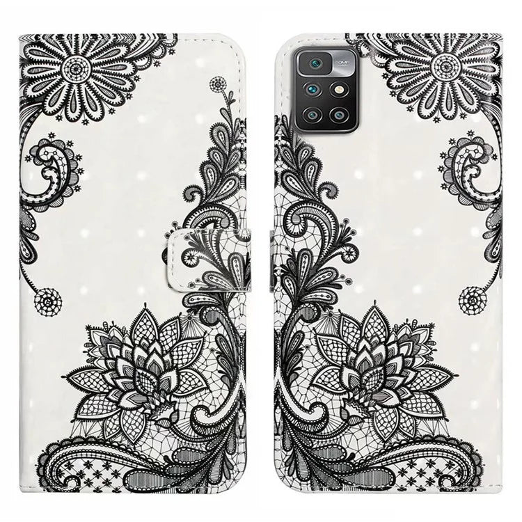For Xiaomi Redmi 10 4G (2021) / Redmi 10 2022 4G / 10 Prime / Note 11 4G (MediaTek) Case 3D Pattern PU Leather Stand Cover
