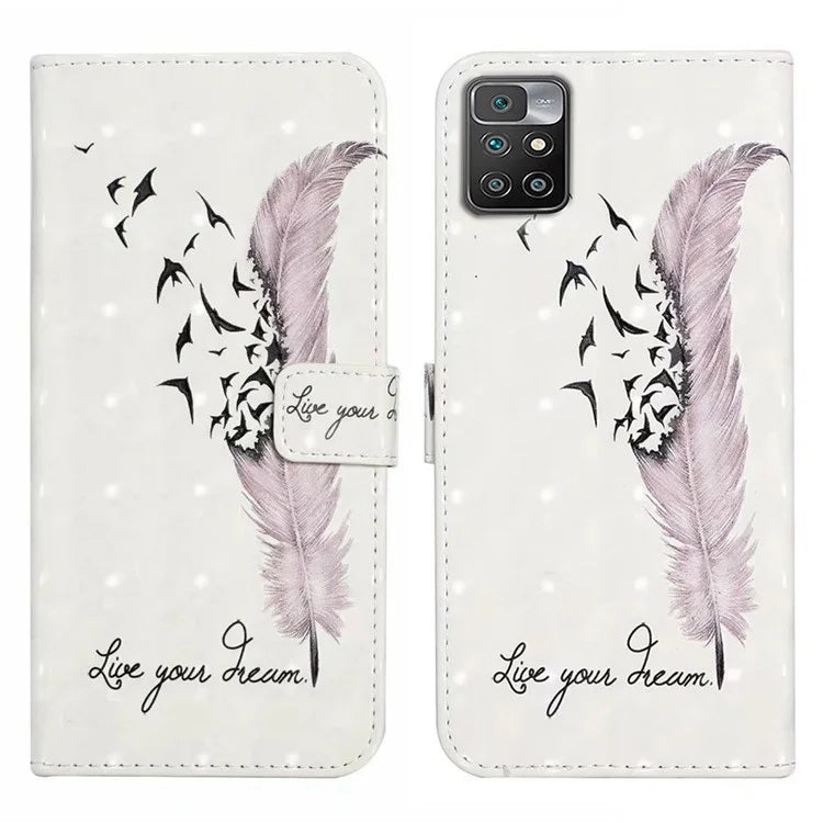 For Xiaomi Redmi 10 4G (2021) / Redmi 10 2022 4G / 10 Prime / Note 11 4G (MediaTek) Case 3D Pattern PU Leather Stand Cover