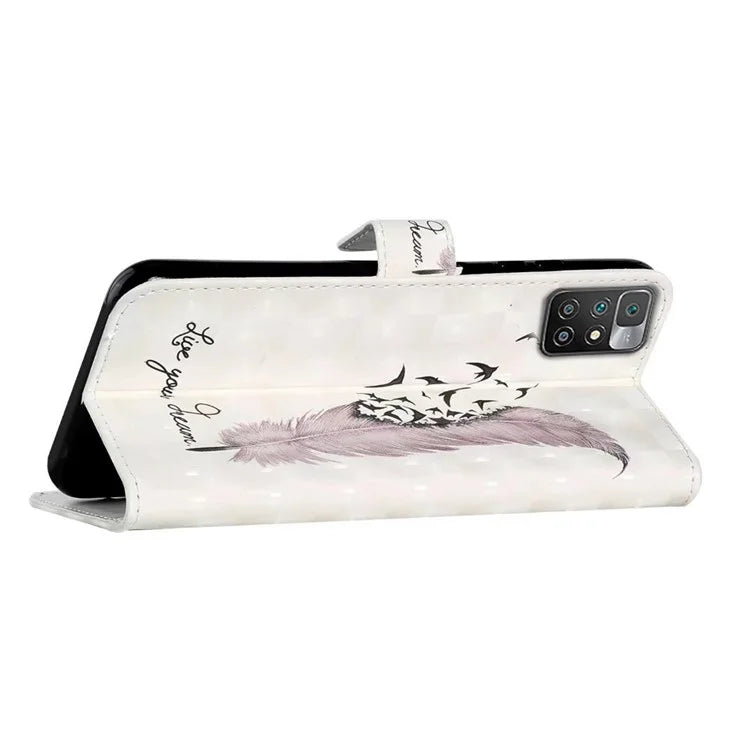 For Xiaomi Redmi 10 4G (2021) / Redmi 10 2022 4G / 10 Prime / Note 11 4G (MediaTek) Case 3D Pattern PU Leather Stand Cover