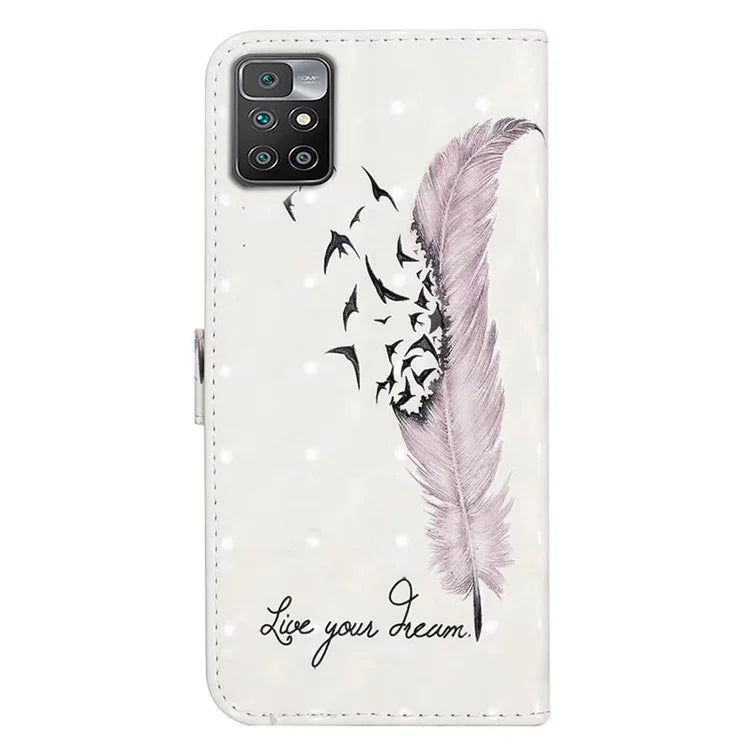 For Xiaomi Redmi 10 4G (2021) / Redmi 10 2022 4G / 10 Prime / Note 11 4G (MediaTek) Case 3D Pattern PU Leather Stand Cover