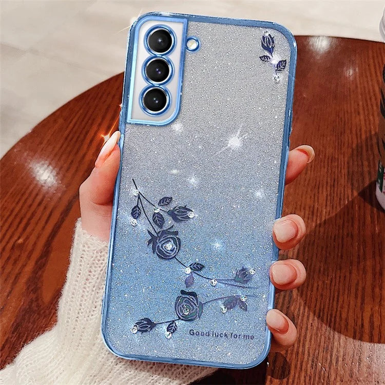 KADEM For Samsung Galaxy S22 5G Case Glitter Phone TPU Cover with Strap