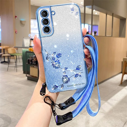 KADEM For Samsung Galaxy S21+ 5G Case Rhinestone Gradient TPU Cover with Strap
