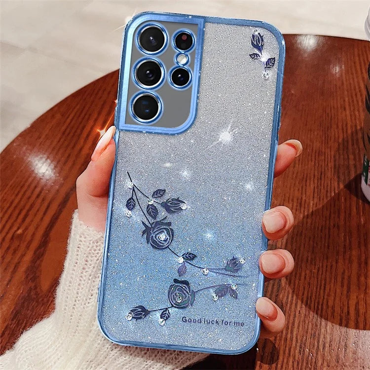 KADEM For Samsung Galaxy S21 Ultra 5G TPU Case Rhinestone Phone Cover with Strap